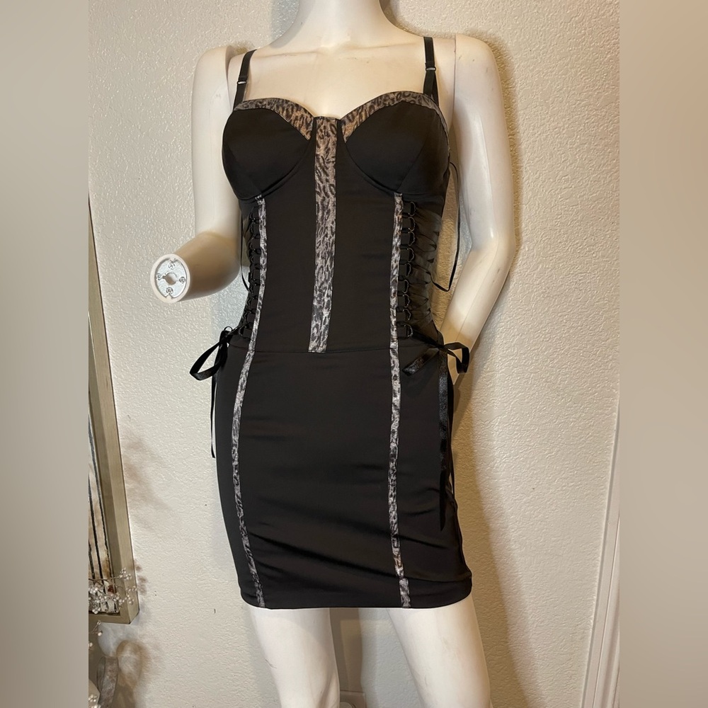 Guess Y2K Black and Gray Lace-Up Mini Dress